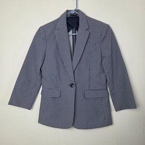 ATM Anthony Thomas Melillo Blazer Womens Navy Blue White Geometric Single Button